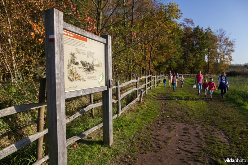 Wandelaars aan een infobord