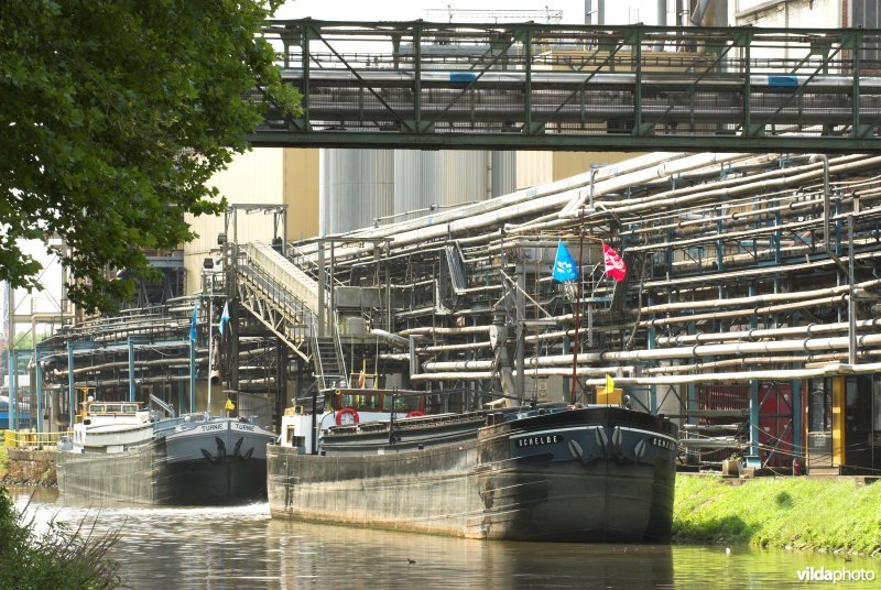 Industrie en vrachtboten langs de Dender