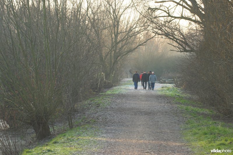 Wandelaars op de oude spoorwegberm