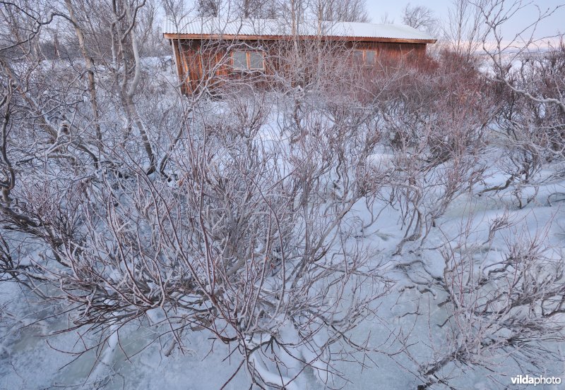 Boothuis aan het meer van Abisko