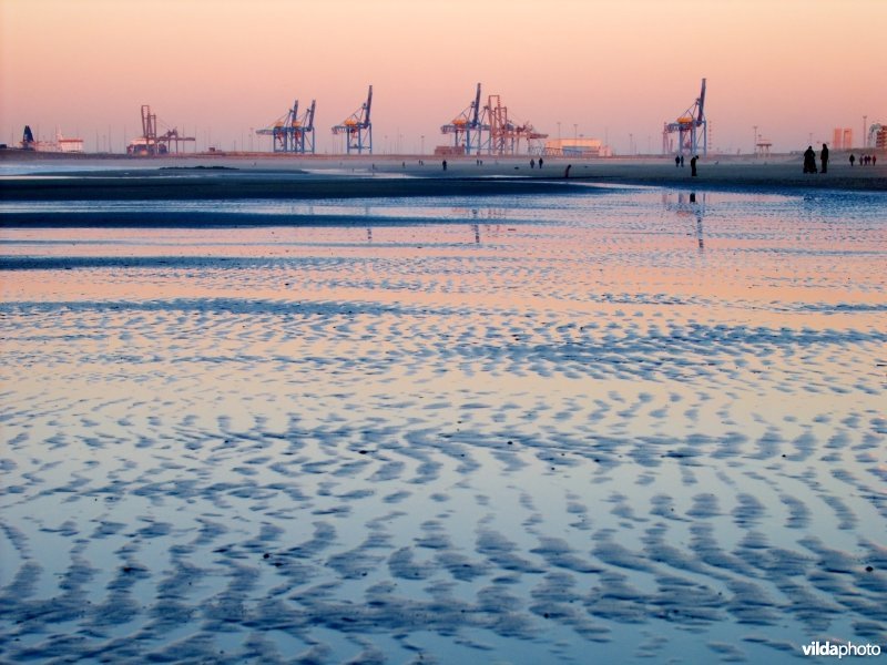 Zonsondergang aan de haven van Zeebrugge
