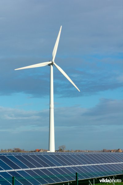 Windmolen in zonnepark